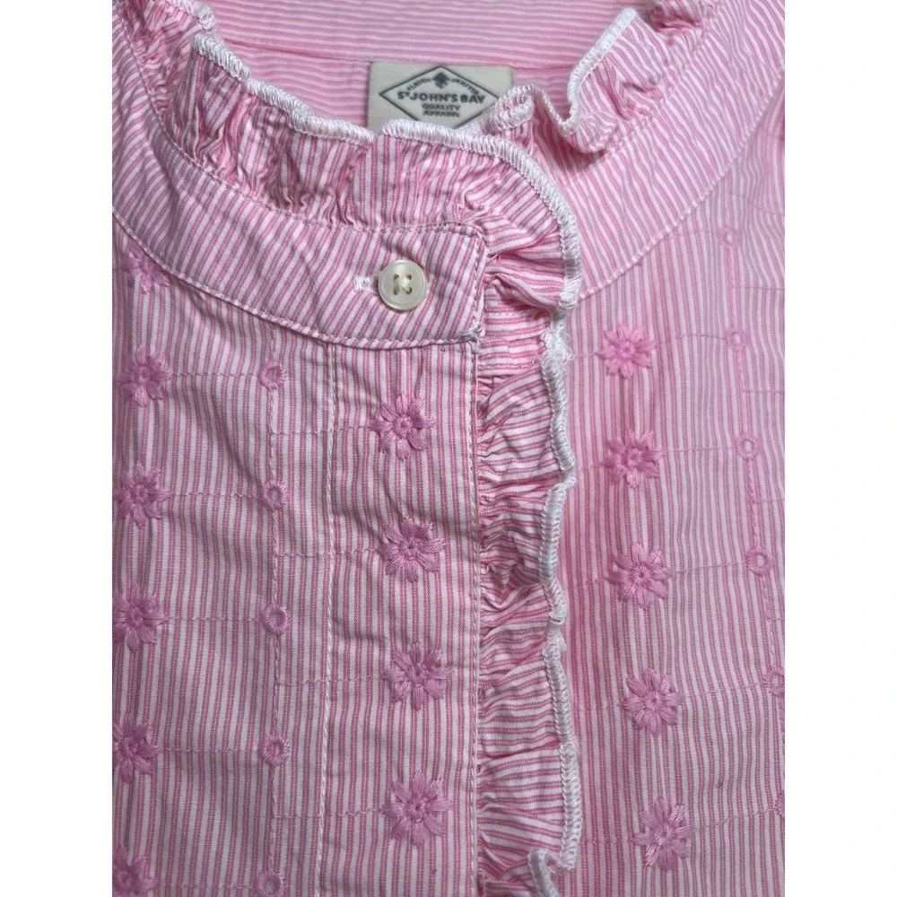 Pink Floral Top Sleeveless Embroidered Cotton St Johns Bay Blouse Womens L  Boho